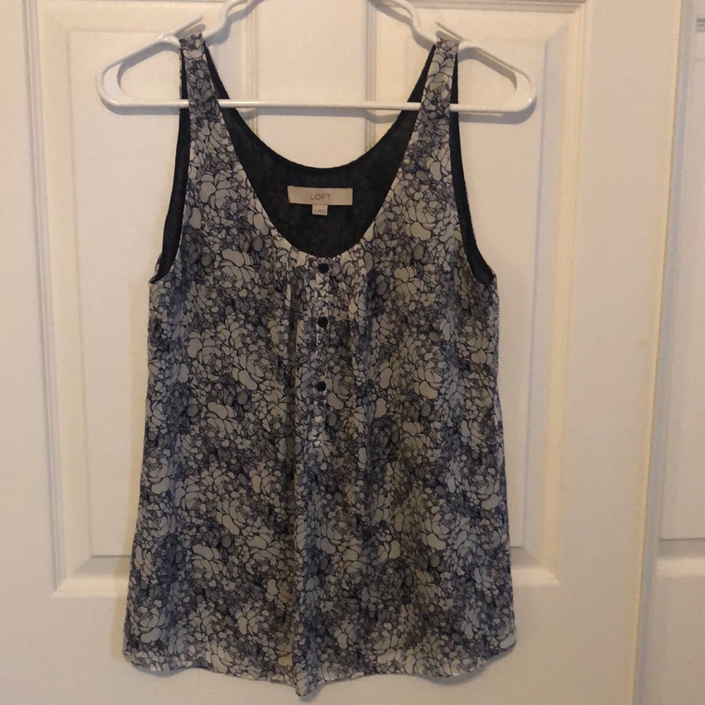 ANN TAYLOR LOFT Blue & White Floral Flowy Sleeveless Tank Top Women's Small
